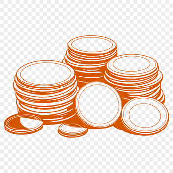 A digital illustration of a stack of coins in various denominations, suitable for vector graphics and design projects.