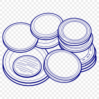 Set of illustrated coins arranged in a layered format, ideal for use with design software like Illustrator or Procreate.