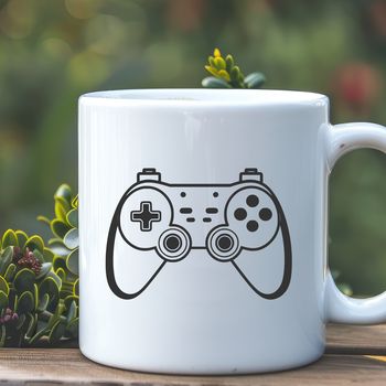 Vector illustration of a game controller with buttons and joysticks.