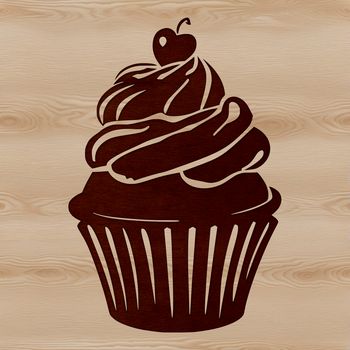 Illustrated cupcake design featuring colorful frosting and sprinkles.