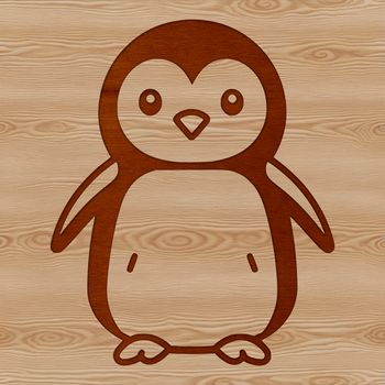 A simple line drawing of a cute penguin in a seaside environment.