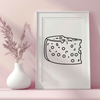 An illustration of a wedge of cheese in a vector format.