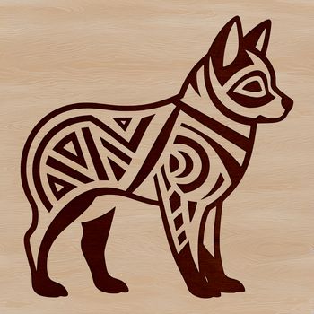 A standing shiba inu dog with ornate details, suitable for vector design.