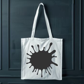 A stylized splat shape with rounded edges and a messy texture.