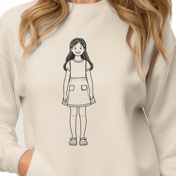 A simple line art illustration of a child in a digital format suitable for various cutting machines.