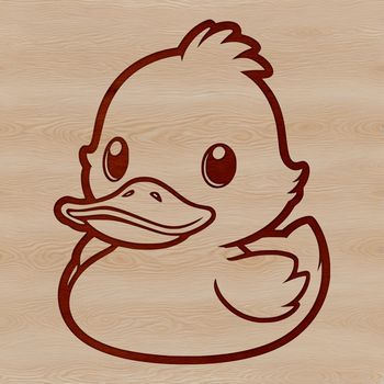 A stylized illustration of a waterfowl bird with feathers and beak.