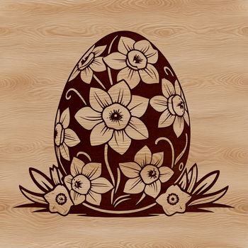 A hand-drawn vector illustration of a colorful Easter egg surrounded by spring flowers.