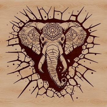 An illustration of an elephant's head with a bold, expressive design.
