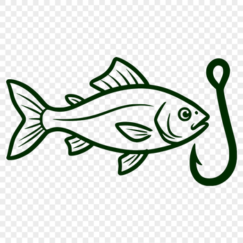 SVG illustration of a fish hook and fish for fishing design