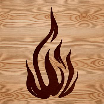 A stylized illustration of flames in a simple geometric shape.
