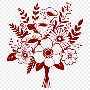 A hand-drawn illustration of a vibrant bouquet of flowers in various colors and shapes.
