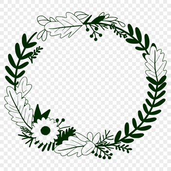 A floral wreath design made up of intertwined flowers and foliage in a vector format.