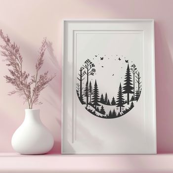 A detailed vector illustration of a forest landscape with trees and foliage.