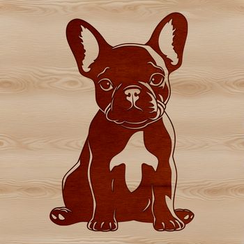 A stylized illustration of a seated French Bulldog with distinctive features.