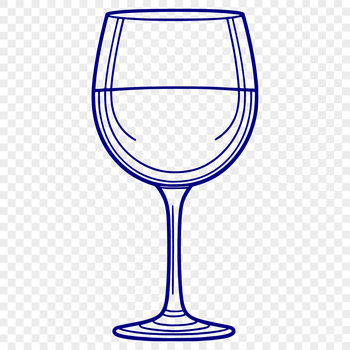 A stylized illustration of a glass containing red wine with the liquid flowing into it.