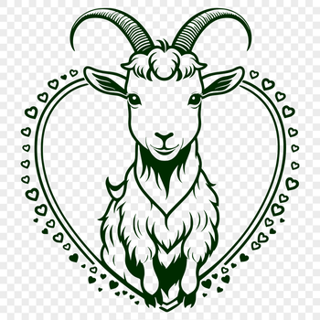 A stylized goat illustration with love hearts surrounding it, suitable for various digital applications.