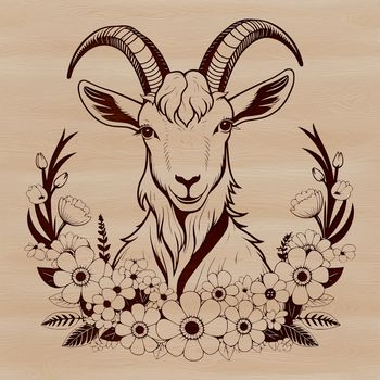 A goat in a floral setting, suitable for vector art projects.