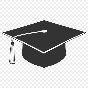 A simple vector graphic illustration of a graduation cap with a mortarboard on top.