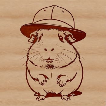 A cartoon-style illustration of a friendly guinea pig wearing a hat.