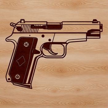 A simple line art illustration of a pistol handgun.