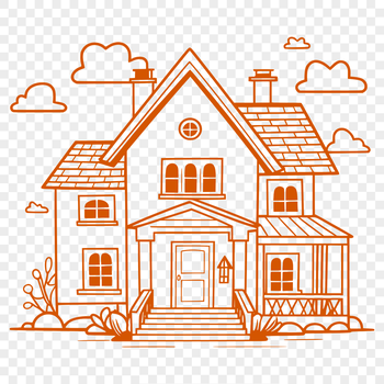 A simple 2D illustration of a house with basic architectural features, suitable for vector design.