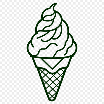 A vector illustration of a colorful scoop of ice cream with a cone on the side.