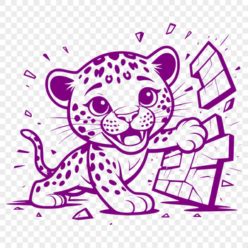 A detailed illustration of a jaguar breaking through a wall.