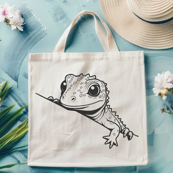 A reptile animal peeks out from behind foliage in this vector illustration.