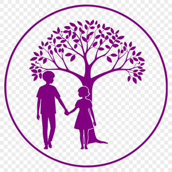Vector design featuring a romantic tree with curved limbs embracing each other in a loving gesture.