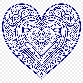 A stylized vector heart design featuring intricate mandala patterns in various shapes and sizes.