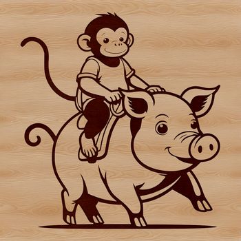 A digital illustration of a monkey-pig hybrid animal, created as vector art.