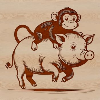 A monkey-pig hybrid illustration created as a vector design.