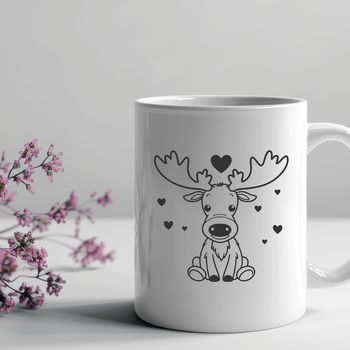 A digital illustration of a moose with heart symbols incorporated into its design.