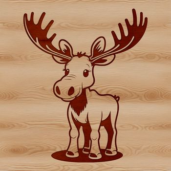 A detailed illustration of a moose in a natural environment.
