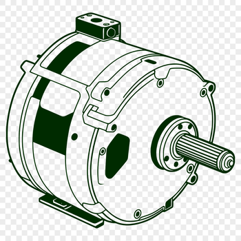 A detailed illustration of a motor, featuring intricate mechanical components.