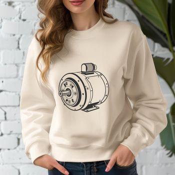 A detailed digital illustration of an electric motor with moving parts in a technical style.
