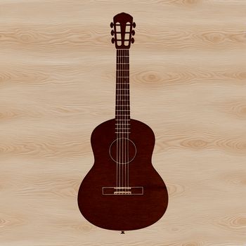 A detailed illustration of a guitar with frets and strings.