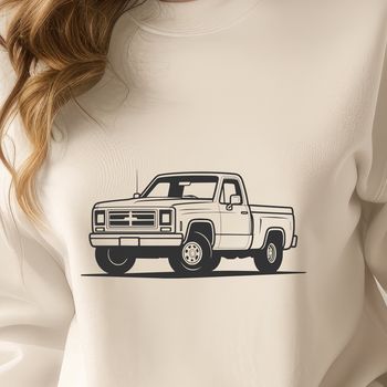 A digital illustration of a pickup truck with detailed design elements.