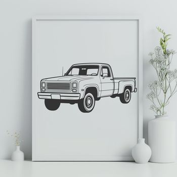 A detailed, customizable vector illustration of a pickup truck for graphic design and crafting projects.