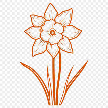 A stylized illustration of a daffodil flower with long, trumpet-shaped petals.