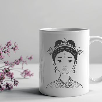 A female character illustration in a regal pose, suitable for various graphic designs.