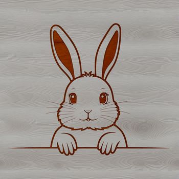 A cute cartoon rabbit peeking out from behind a leaf, suitable for Easter or spring designs.