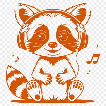 A raccoon silhouette wearing headphones in a digital vector format.
