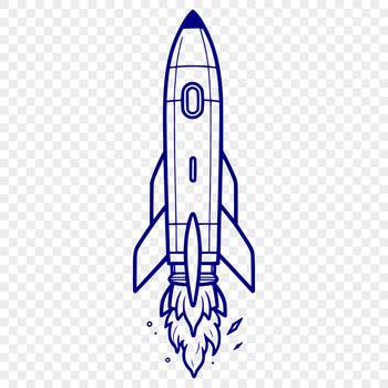 Illustrated concept of a rocket ship in space, designed as a vector graphic.
