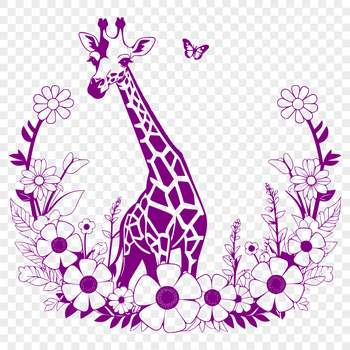 A tall, spotted giraffe with a distinctive patterned coat against a simple background.