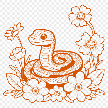 A colorful illustration of a snake amidst floral patterns.