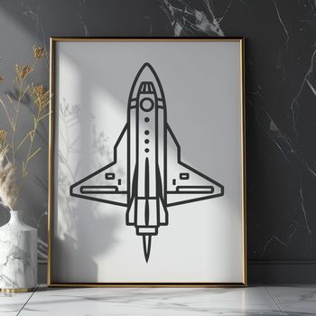 A high-resolution digital drawing of a spacecraft with sleek lines and metallic details.