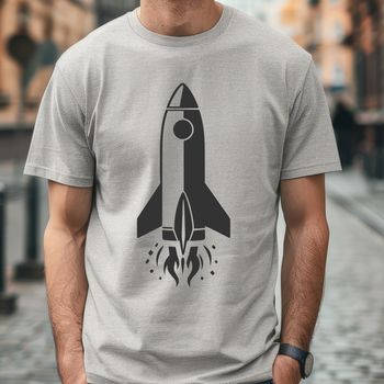 Illustration of a futuristic spaceship in space with vector design elements.