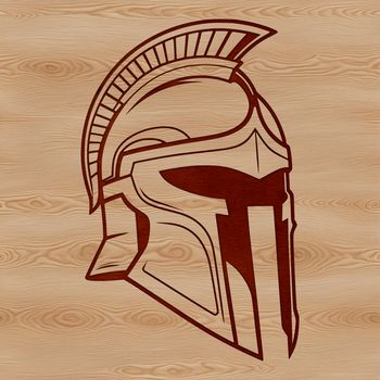 A digital representation of a warrior in ancient Greek armor, suitable for vector art and cutting machine designs.