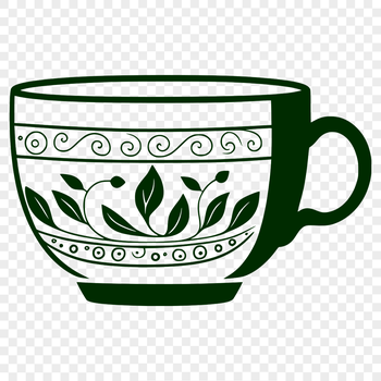 An SVG graphic design element featuring a stylized teacup with clean lines and minimal details.